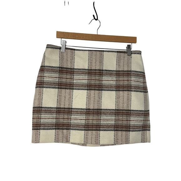 H&M Premium Wool Blend Plaid Mini Skirt NWT 12 Cream Academia School Girl - Picture 1 of 7